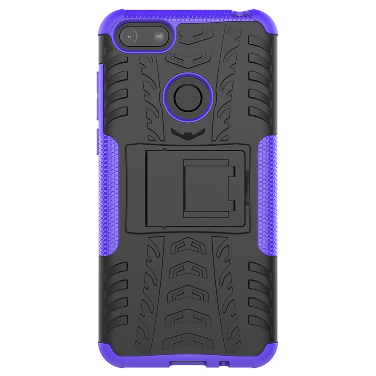 Cool Tyre Pattern PC + TPU Back Case with Kickstand for Motorola Moto E6 Play - Black/Purple-2