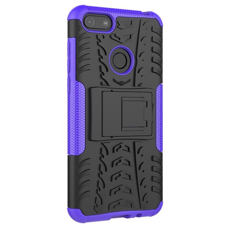 Cool Tyre Pattern PC + TPU Back Case with Kickstand for Motorola Moto E6 Play - Black/Purple-3