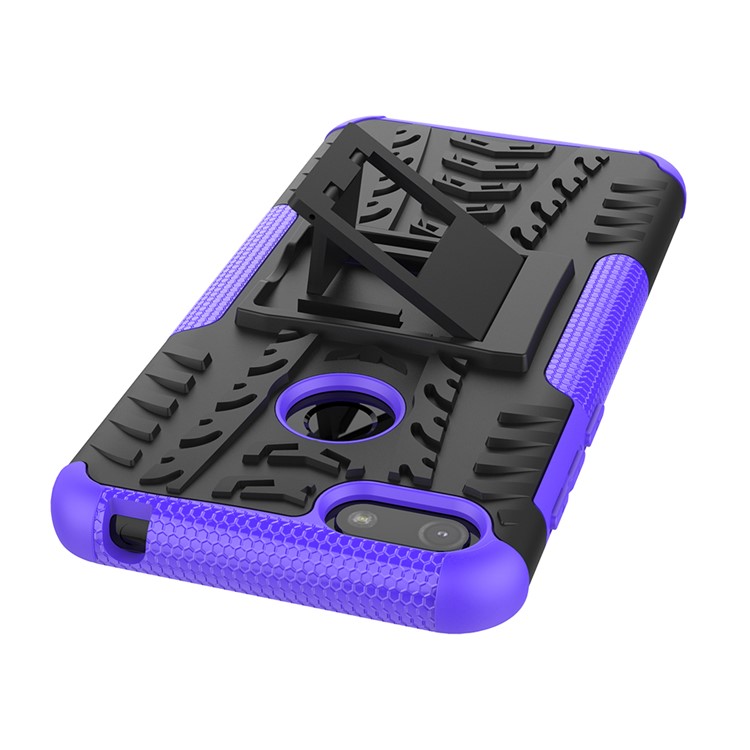 Cool Tyre Pattern PC + TPU Back Case with Kickstand for Motorola Moto E6 Play - Black/Purple-4