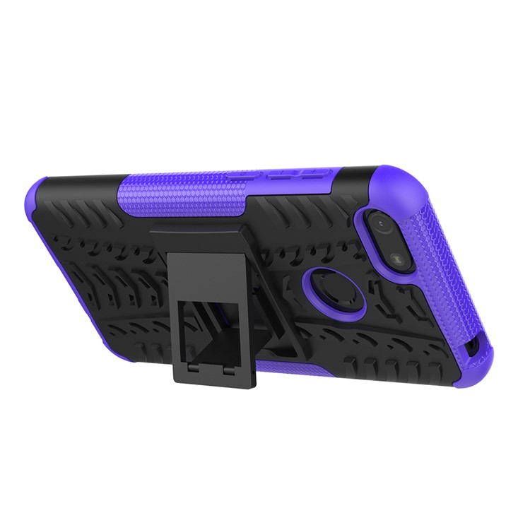 Cool Tyre Pattern PC + TPU Back Case with Kickstand for Motorola Moto E6 Play - Black/Purple-5