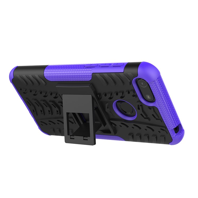 Pattern Pneumatico Freddo PC + TPU Back Case Con Cavalletto Per Motorola Moto E6 Play - Nero/viola-5