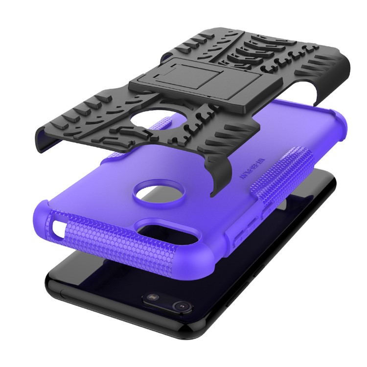 Cool Tyre Pattern PC + TPU Back Case with Kickstand for Motorola Moto E6 Play - Black/Purple-6