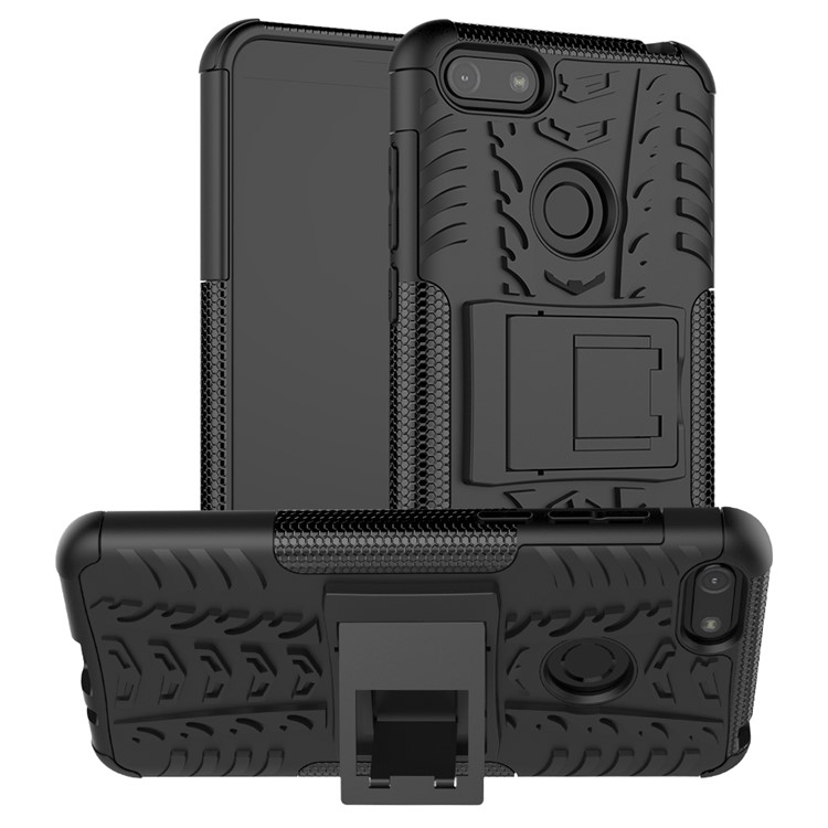 Cool Tyre Pattern PC + TPU Back Case with Kickstand for Motorola Moto E6 Play - Black-1