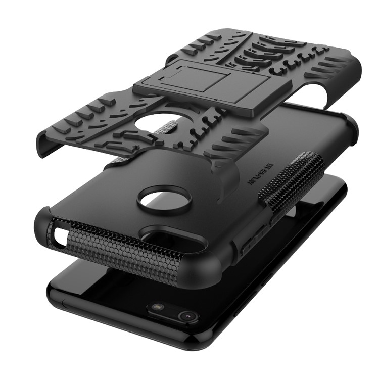 Cool Tyre Pattern PC + TPU Back Case with Kickstand for Motorola Moto E6 Play - Black-12