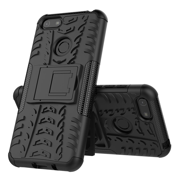 Cool Tyre Pattern PC + TPU Back Case with Kickstand for Motorola Moto E6 Play - Black-7