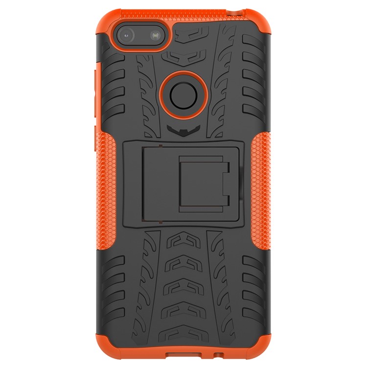 Cool Tyre Pattern PC + TPU Back Case with Kickstand for Motorola Moto E6 Play - Black/Orange-2