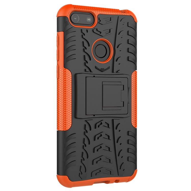 Cool Tyre Pattern PC + TPU Back Case with Kickstand for Motorola Moto E6 Play - Black/Orange-3