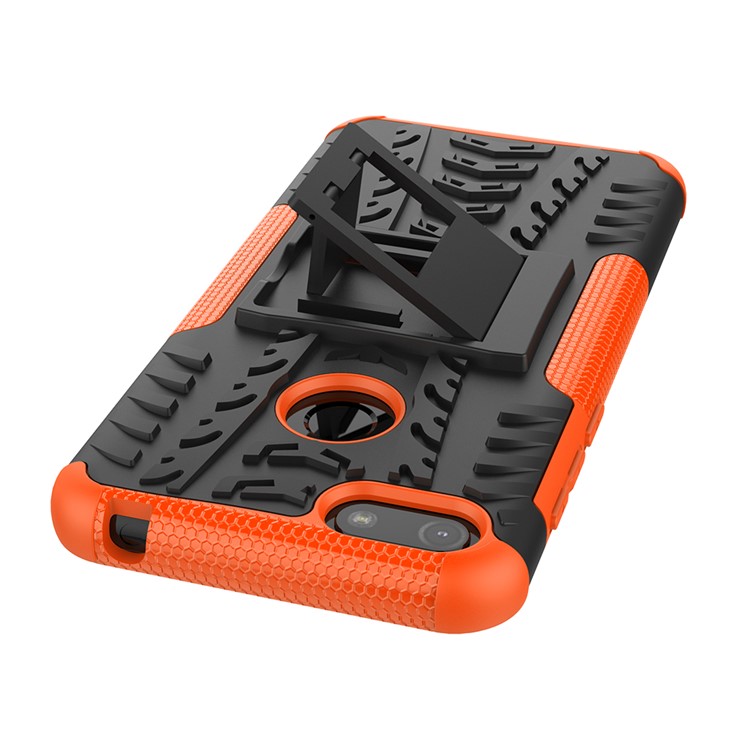 Cool Tyre Pattern PC + TPU Back Case with Kickstand for Motorola Moto E6 Play - Black/Orange-4