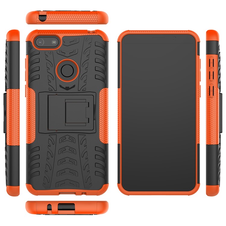 Cool Tyre Pattern PC + TPU Back Case with Kickstand for Motorola Moto E6 Play - Black/Orange-7