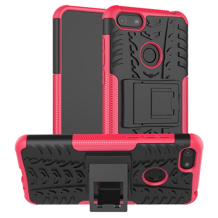 Cool Tyre Pattern PC + TPU Back Case with Kickstand for Motorola Moto E6 Play - Black/Rose-1