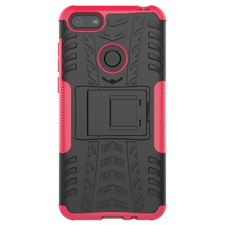Cool Tyre Pattern PC + TPU Back Case with Kickstand for Motorola Moto E6 Play - Black/Rose-2