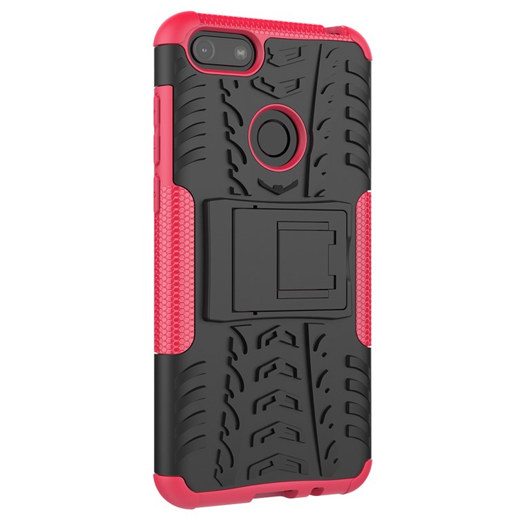 Cool Tyre Pattern PC + TPU Back Case with Kickstand for Motorola Moto E6 Play - Black/Rose-3