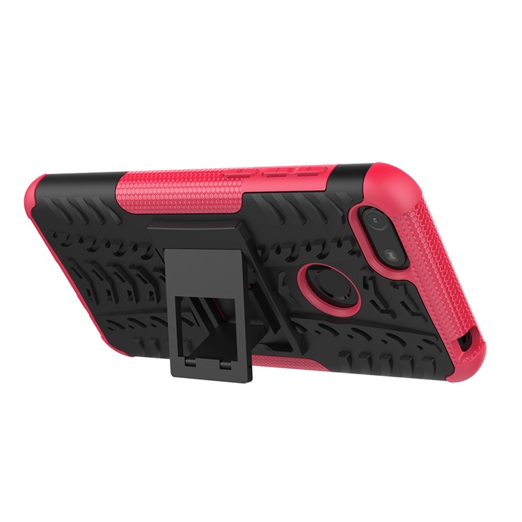 Cool Tyre Pattern PC + TPU Back Case with Kickstand for Motorola Moto E6 Play - Black/Rose-4