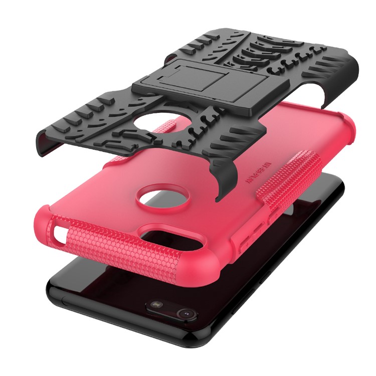 Cool Tyre Pattern PC + TPU Back Case with Kickstand for Motorola Moto E6 Play - Black/Rose-5