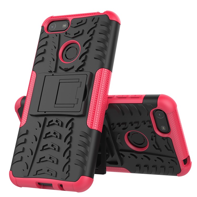 Cool Tyre Pattern PC + TPU Back Case with Kickstand for Motorola Moto E6 Play - Black/Rose-6