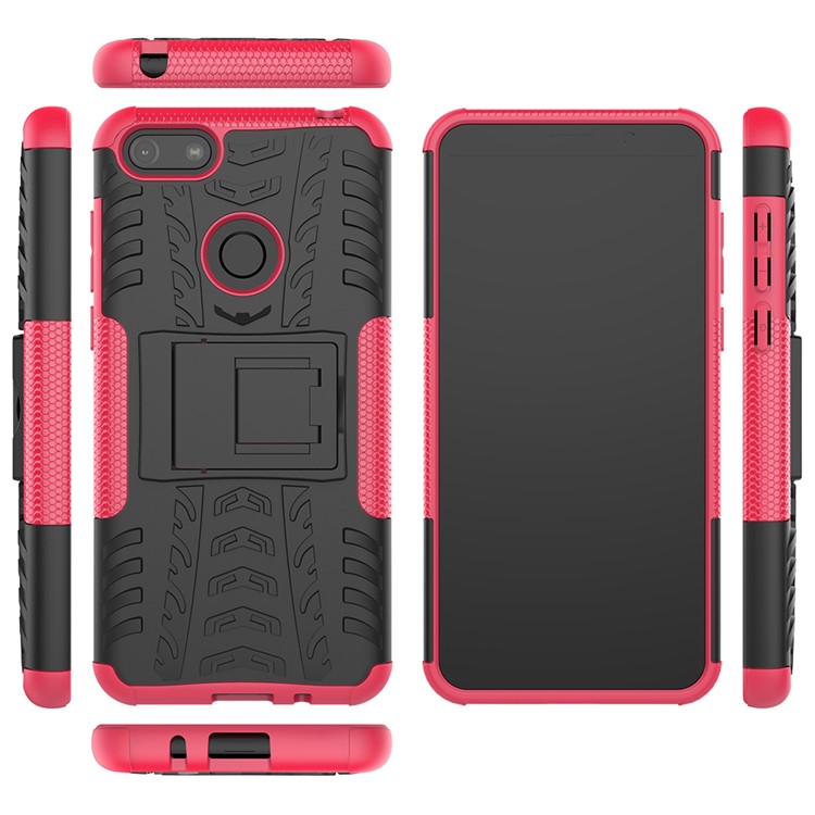 Cool Tyre Pattern PC + TPU Back Case with Kickstand for Motorola Moto E6 Play - Black/Rose-7