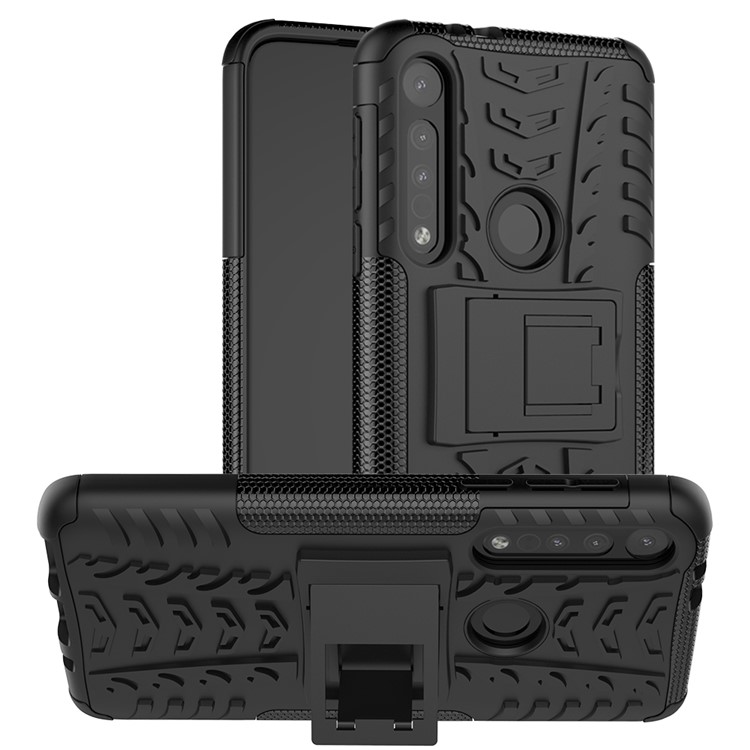 Cool Tyre Texture PC + TPU Hybrid Phone Cover with Kickstand for Motorola Moto G8 Play - Black-1