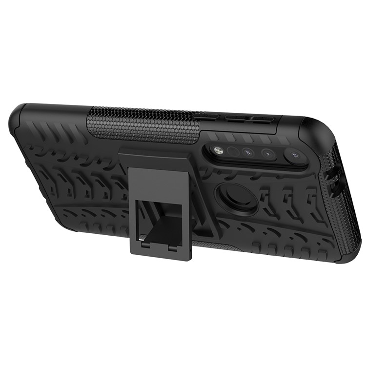 Cool Tyre Texture PC + TPU Hybrid Phone Cover with Kickstand for Motorola Moto G8 Play - Black-12