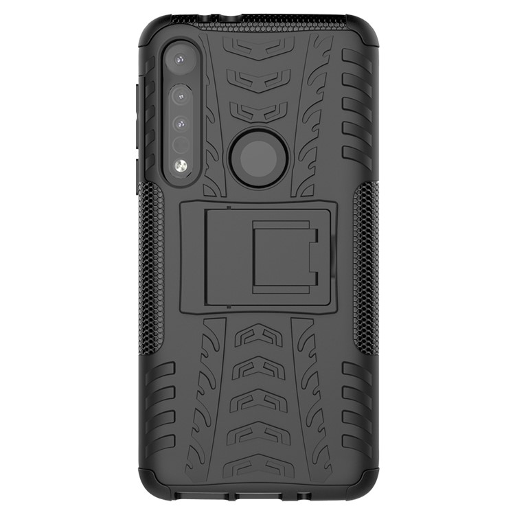 Cool Tyre Texture PC + TPU Hybrid Phone Cover with Kickstand for Motorola Moto G8 Play - Black-2
