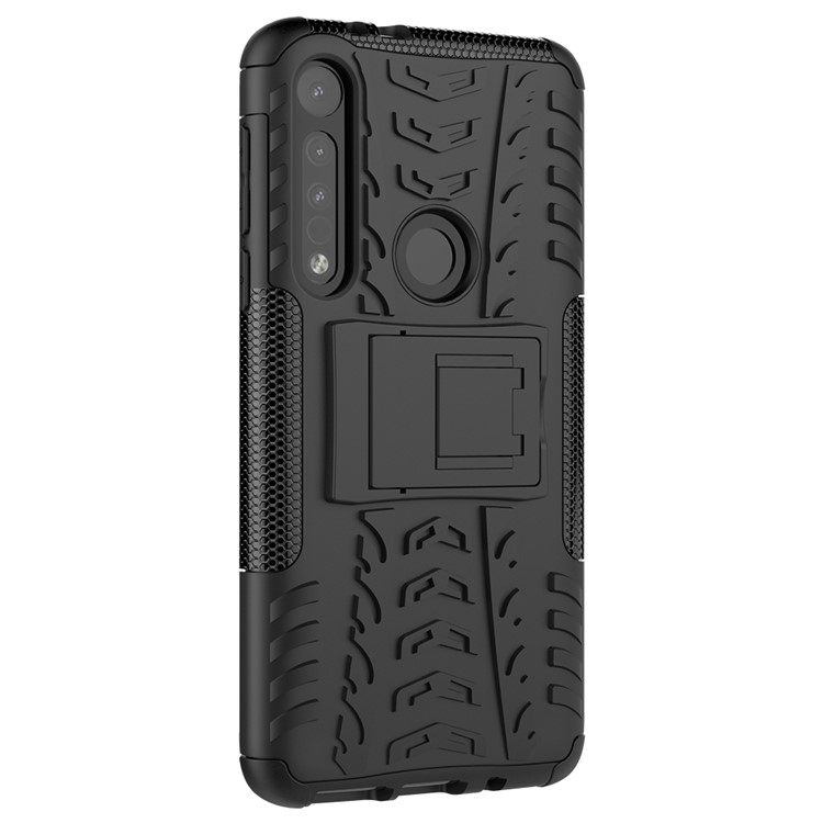 Cool Tyre Texture PC + TPU Hybrid Phone Cover with Kickstand for Motorola Moto G8 Play - Black-3