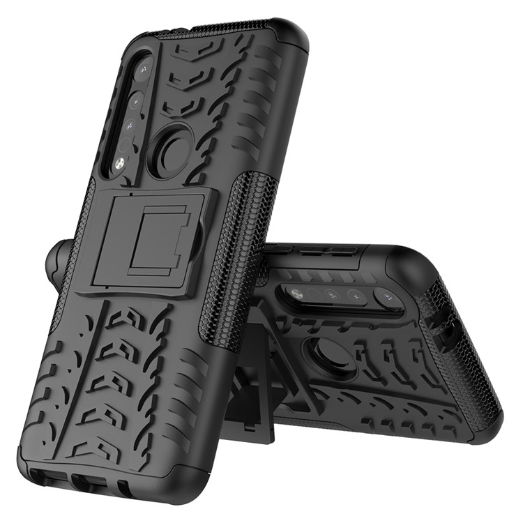Cool Tyre Texture PC + TPU Hybrid Phone Cover with Kickstand for Motorola Moto G8 Play - Black-8