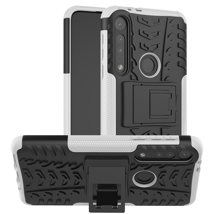 Cool Tyre Texture PC + TPU Hybrid Phone Cover with Kickstand for Motorola Moto G8 Play - White-1