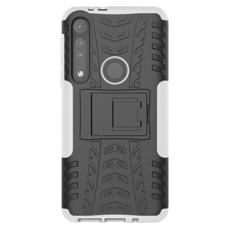 Cool Tyre Texture PC + TPU Hybrid Phone Cover with Kickstand for Motorola Moto G8 Play - White-2