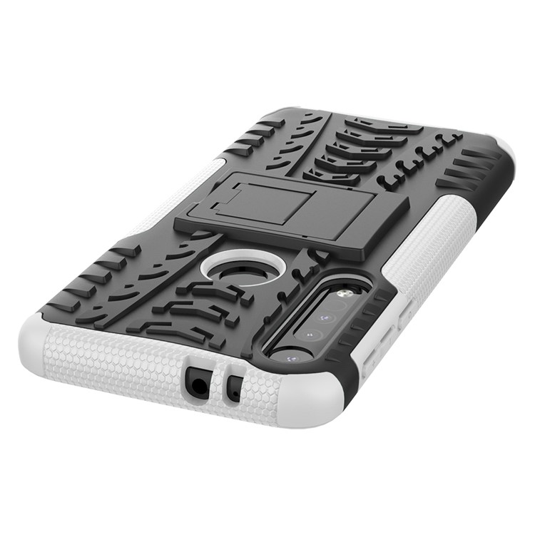 Cool Tyre Texture PC + TPU Hybrid Phone Cover with Kickstand for Motorola Moto G8 Play - White-3
