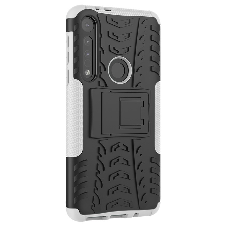 Cool Tyre Texture PC + TPU Hybrid Phone Cover with Kickstand for Motorola Moto G8 Play - White-4