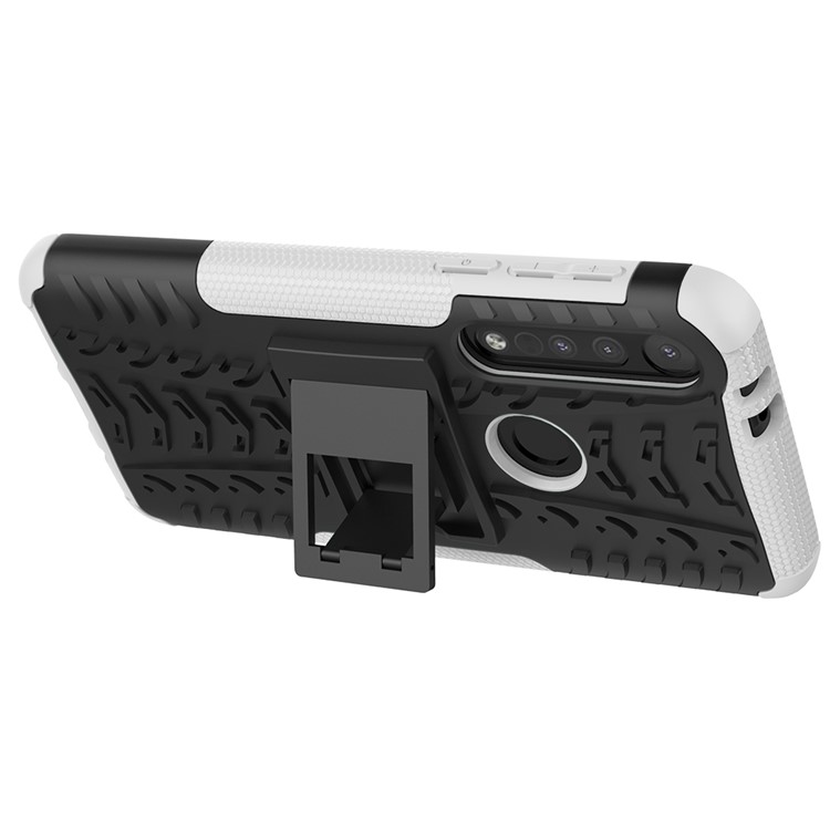 Cool Tyre Texture PC + TPU Hybrid Phone Cover with Kickstand for Motorola Moto G8 Play - White-5