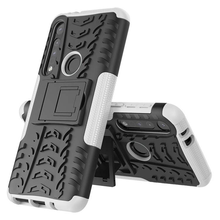 Cool Tyre Texture PC + TPU Hybrid Phone Cover with Kickstand for Motorola Moto G8 Play - White-7