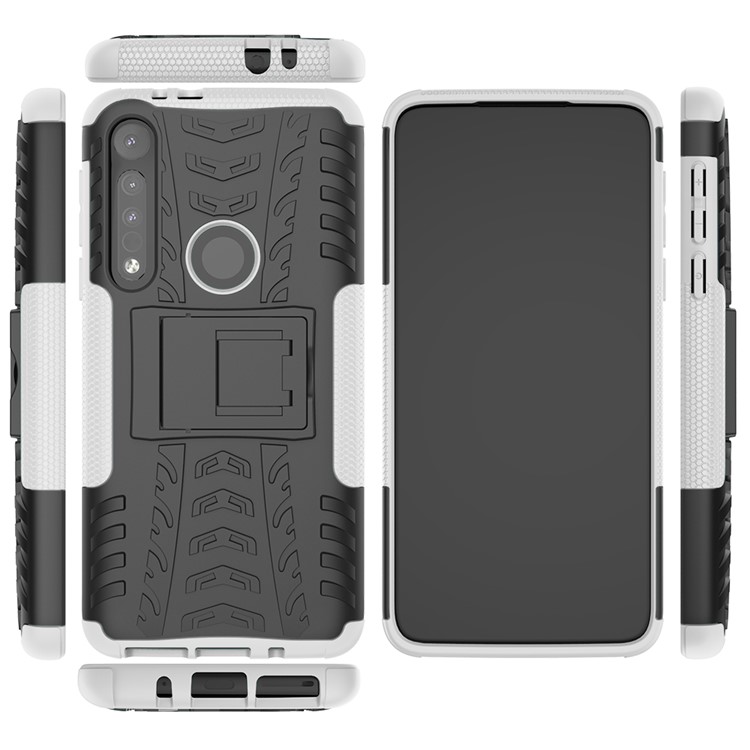 Cool Tyre Texture PC + TPU Hybrid Phone Cover with Kickstand for Motorola Moto G8 Play - White-8