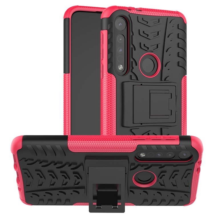 Cool Tyre Texture PC + TPU Hybrid Phone Cover with Kickstand for Motorola Moto G8 Play - Rose-1