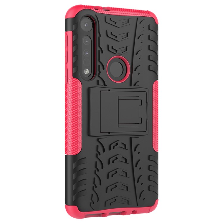 Cool Tyre Texture PC + TPU Hybrid Phone Cover with Kickstand for Motorola Moto G8 Play - Rose-2