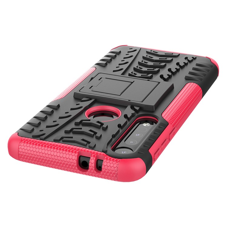 Cool Tyre Texture PC + TPU Hybrid Phone Cover with Kickstand for Motorola Moto G8 Play - Rose-3