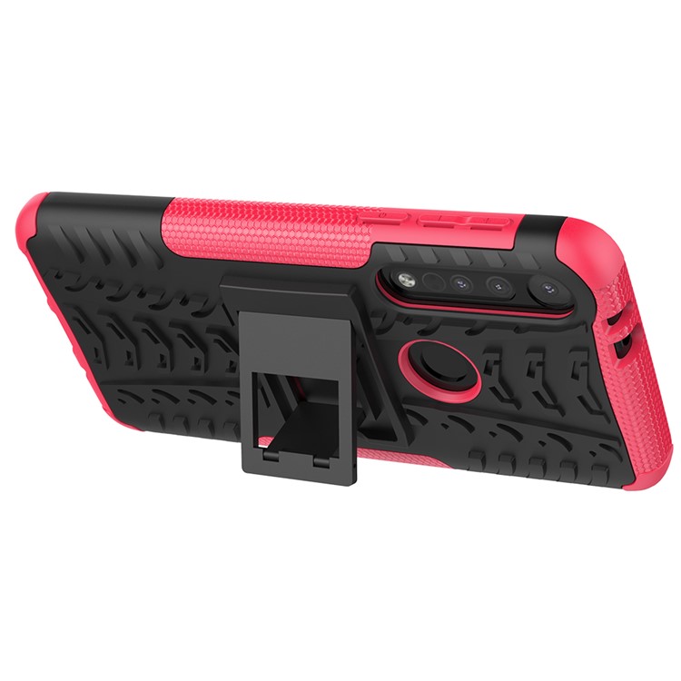 Cool Tyre Texture PC + TPU Hybrid Phone Cover with Kickstand for Motorola Moto G8 Play - Rose-4