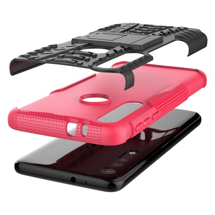 Cool Tyre Texture PC + TPU Hybrid Phone Cover with Kickstand for Motorola Moto G8 Play - Rose-5