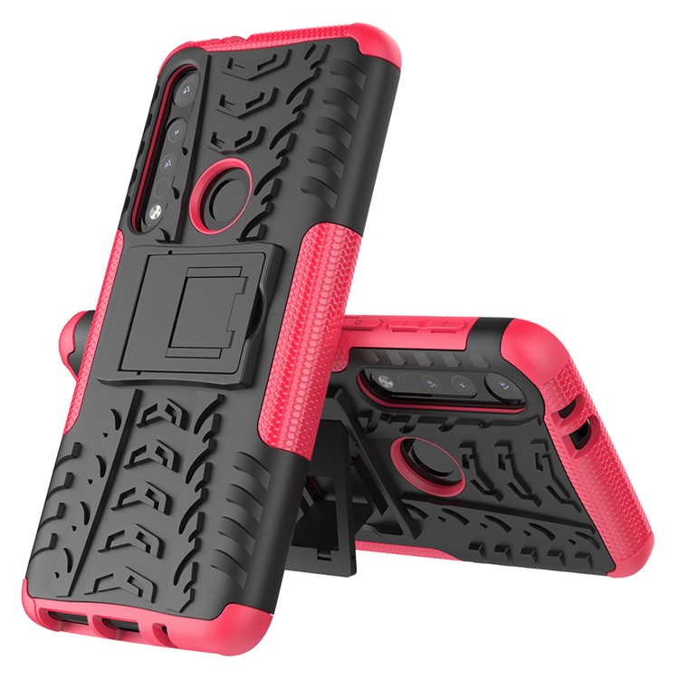 Cool Tyre Texture PC + TPU Hybrid Phone Cover with Kickstand for Motorola Moto G8 Play - Rose-6