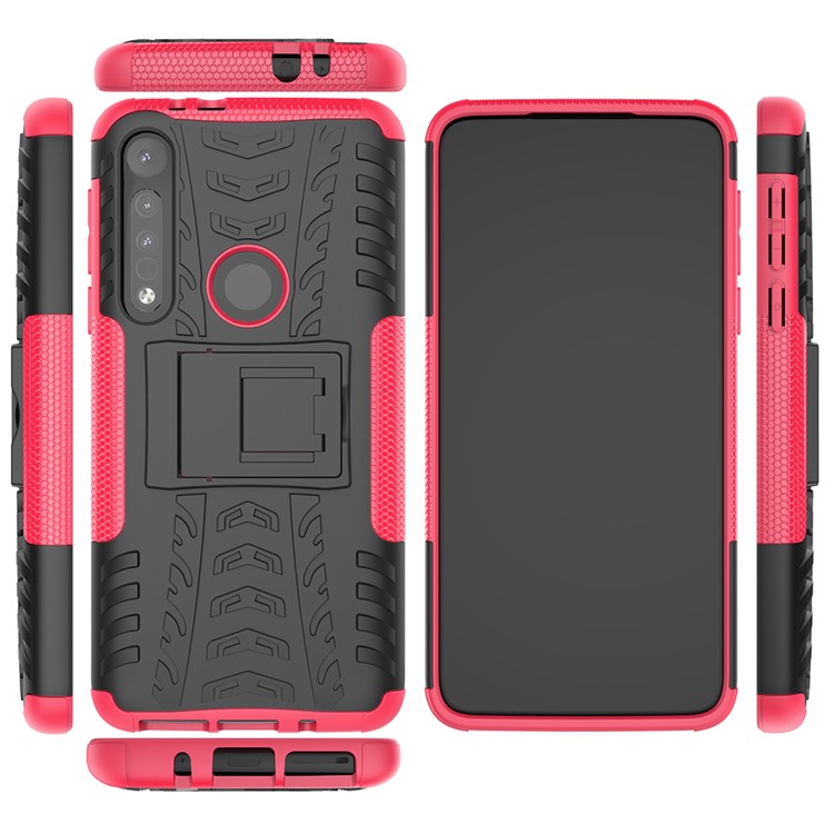 Cool Tyre Texture PC + TPU Hybrid Phone Cover with Kickstand for Motorola Moto G8 Play - Rose-7