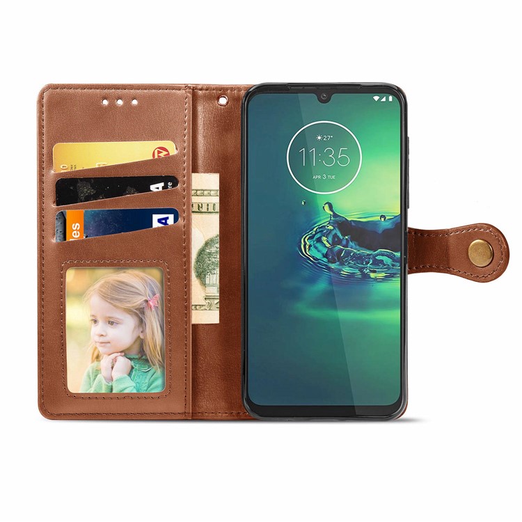 HAT PRINCE Litchi Skin PU Leather Wallet Case for Motorola Moto G8 Plus - Brown-4
