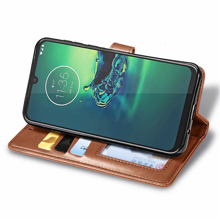 HAT PRINCE Litchi Skin PU Leather Wallet Case for Motorola Moto G8 Plus - Brown-5