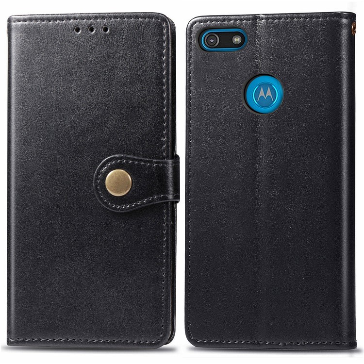 HAT PRINCE Litchi Skin PU Leather Phone Cover Wallet Case for Motorola Moto E6 Play - Black-1