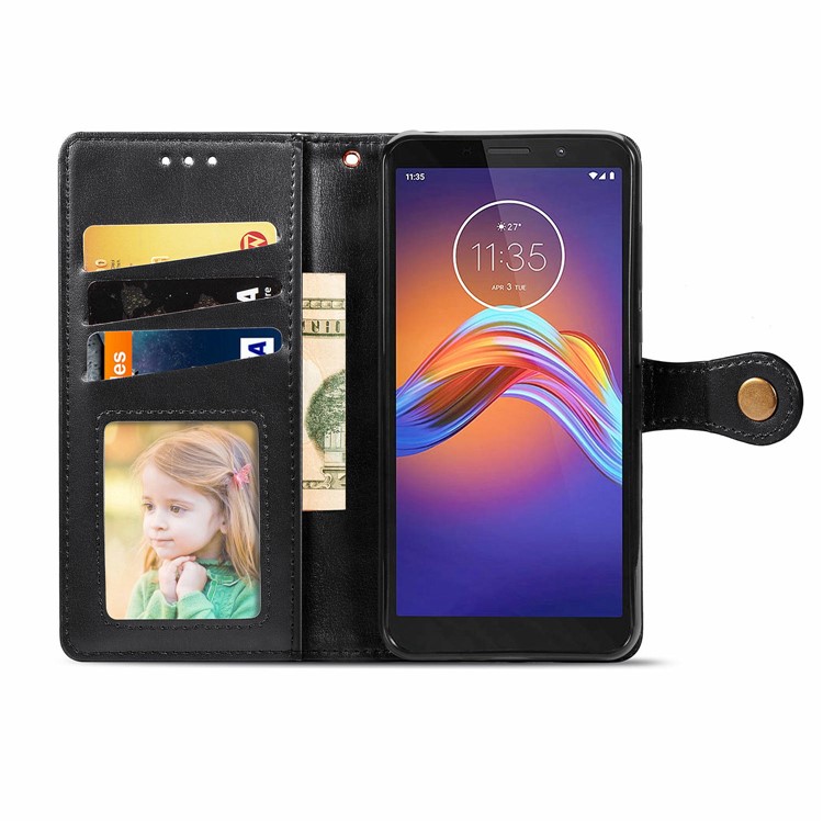 HAT PRINCE Litchi Skin PU Leather Phone Cover Wallet Case for Motorola Moto E6 Play - Black-4
