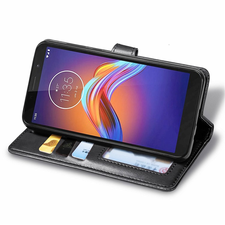 HAT PRINCE Litchi Skin PU Leather Phone Cover Wallet Case for Motorola Moto E6 Play - Black-5