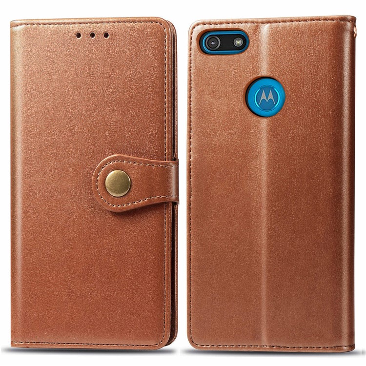 HAT PRINCE Litchi Skin PU Leather Phone Cover Wallet Case for Motorola Moto E6 Play - Brown-1