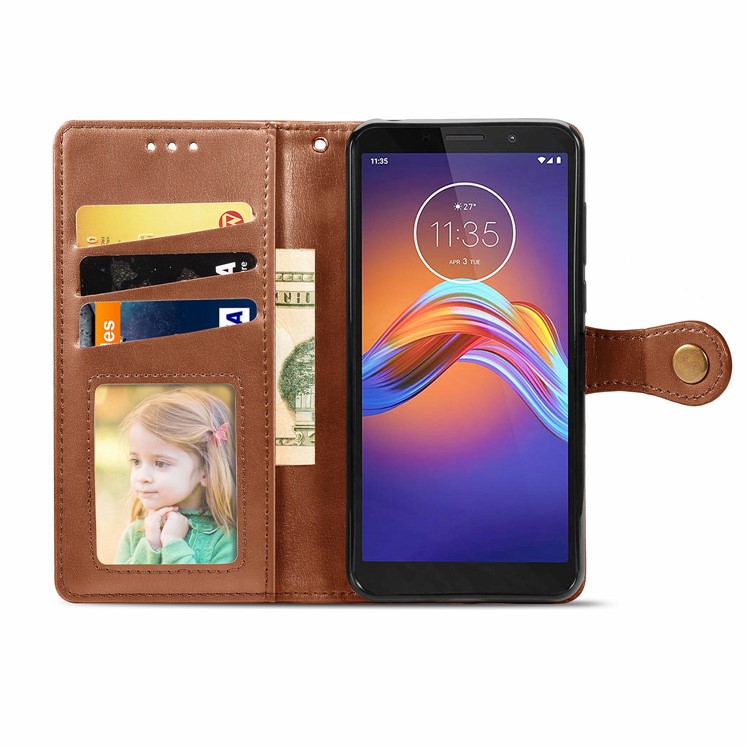 HAT PRINCE Litchi Skin PU Leather Phone Cover Wallet Case for Motorola Moto E6 Play - Brown-4