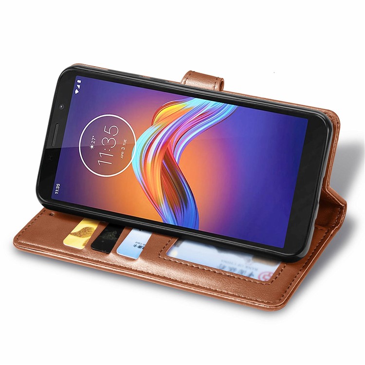 HAT PRINCE Litchi Skin PU Leather Phone Cover Wallet Case for Motorola Moto E6 Play - Brown-5