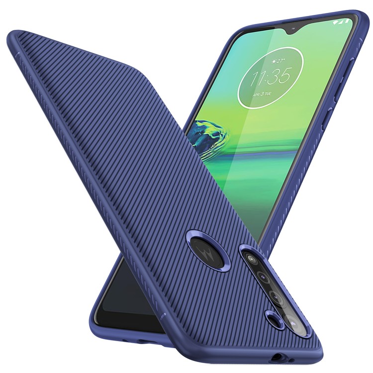 Jazz Series Twill Texture Soft TPU Back Casing for Motorola Moto G8 - Blue-1