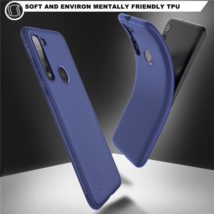 Jazz Series Twill Texture Soft TPU Back Casing for Motorola Moto G8 - Blue-3