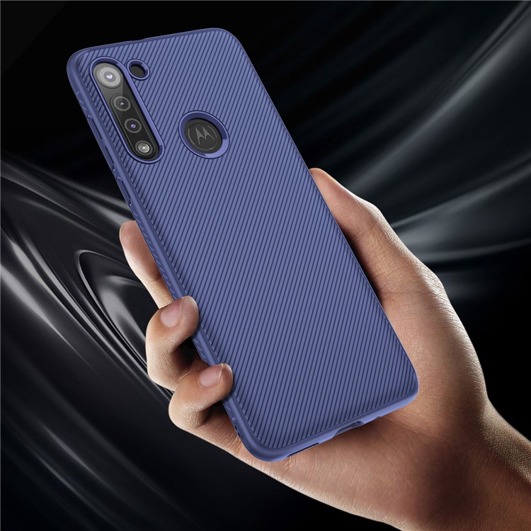 Jazz Series Twill Texture Soft TPU Back Casing for Motorola Moto G8 - Blue-5